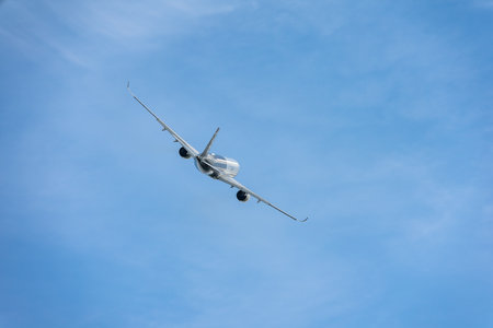 BERLIN, GERMANY - APRIL 27, 2018: Demonstration flight of the wide-body jet airliner Airbus A350 XWB. Exhibition ILA Berlin Air Show 2018のeditorial素材