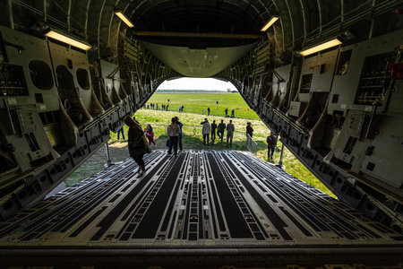 BERLIN, GERMANY - APRIL 27, 2018: The cargo compartment of the strategic and tactical airlifter...