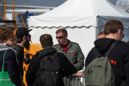 BERLIN - APRIL 27, 2018: Pilots of the German Air Force. Exhibition ILA Berlin Air Show 2018.