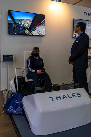 BERLIN - APRIL 27, 2018: Defense and Security pavilion, stand of Thales Group, a French company that...