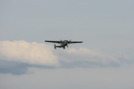 BERLIN - APRIL 27, 2018: STOL transport and patrol aircraft PZL-Mielec M-28 Skytruck. Exhibition ILA Berlin Air Show 2018のeditorial素材