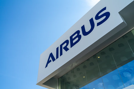 BERLIN - APRIL 28, 2018: Office Airbus Group. Exhibition ILA Berlin Air Show 2018.のeditorial素材