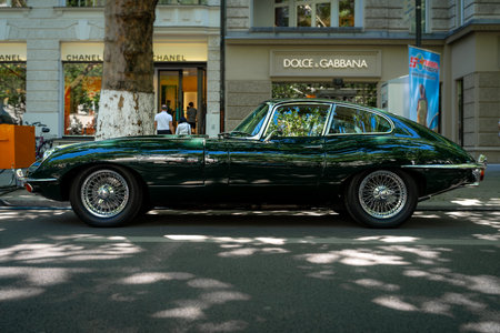 BERLIN - JUNE 09, 2018: Sports car Jaguar E-Type Series 1 Coupe. Classic Days Berlin 2018.