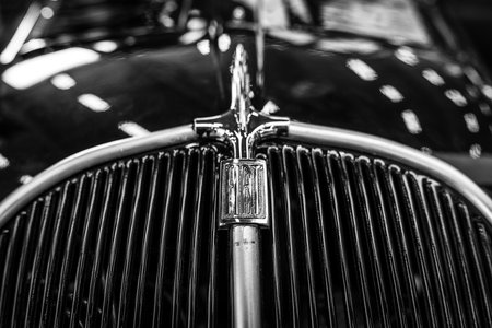 PAAREN IM GLIEN, GERMANY - MAY 19, 2018: Fragment of the compact car Fiat 500 Topolino, 1939. Black and white. Die Oldtimer Show 2018.のeditorial素材