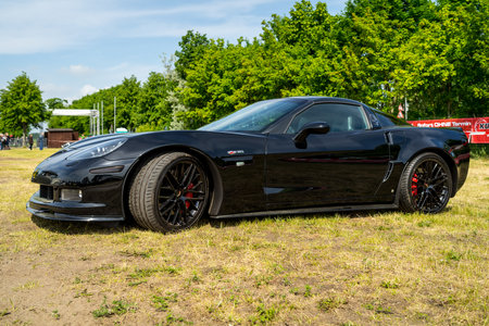 PAAREN IM GLIEN, GERMANY - MAY 19, 2018: Sports car Chevrolet Corvette (C6) Z06 Coupe. Die Oldtimer Show 2018.のeditorial素材