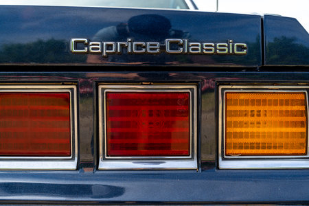 PAAREN IM GLIEN, GERMANY - MAY 19, 2018: Emblem of a full-size car Chevrolet Caprice Classic, 1982. Die Oldtimer Show 2018.のeditorial素材