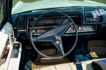 PAAREN IM GLIEN, GERMANY - MAY 19, 2018: Interior of a full-size luxury car Cadillac de Ville convertible (third generation), 1968. Die Oldtimer Show 2018.のeditorial素材