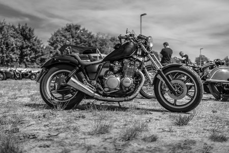 PAAREN IM GLIEN, GERMANY - MAY 19, 2018: Motorcycle Yamaha XVS650 Drag Star. Black and white. Die...