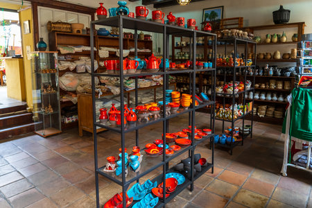 LA OROTAVA, TENERIFE, CANARY ISLANDS, SPAIN - JULY 25, 2018: The interior of a small shop of souvenirs and gifts made of ceramics and clay.のeditorial素材