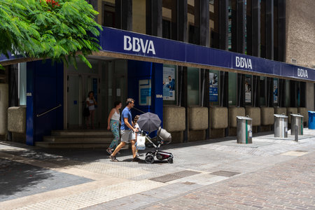SANTA CRUZ, CANARY ISLANDS, SPAIN - JULY 28, 2018: Office of Banco Bilbao Vizcaya Argentaria (BBVA)...