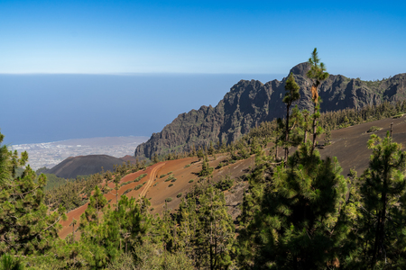 View of the valley and the small town of Guimar. Viewpoint Mirador de La Crucita. Tenerife. Canary Islands. Spain.の写真素材