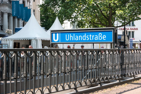 BERLIN - JUNE 05, 2016: Urban subway station in the city center (U-Bahn) - Ulandstrasse.のeditorial素材