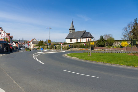 NEUSTADT (HESSE), GERMANY - APRIL 19, 2015: Buildings and street of a provincial town.のeditorial素材