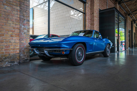 BERLIN - MAY 11, 2019: Sports car Chevrolet Corvette Sting Ray (C2). 32th Berlin-Brandenburg Oldtimer Day.のeditorial素材