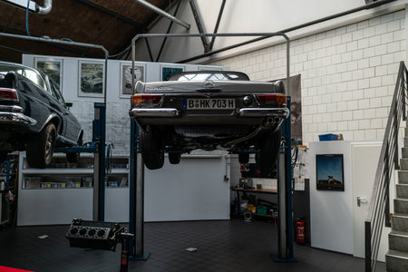 BERLIN - MAY 11, 2019: Workshop on repair and maintenance of German classic cars. 32th...