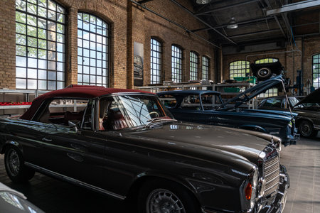 BERLIN - MAY 11, 2019: Workshop on repair and maintenance of German classic cars. 32th Berlin-Brandenburg Oldtimer Day.のeditorial素材