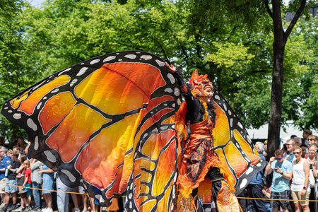 BERLIN - JUNE 09, 2019: The annual Carnival of Cultures (Karneval der Kulturen) celebrated around the Pentecost weekend. Participants carnival on the street.のeditorial素材