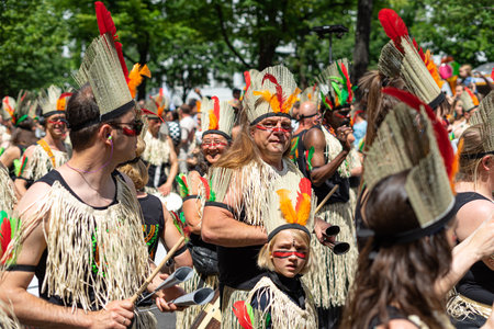 BERLIN - JUNE 09, 2019: The annual Carnival of Cultures (Karneval der Kulturen) celebrated around the Pentecost weekend. Participants carnival on the street.のeditorial素材