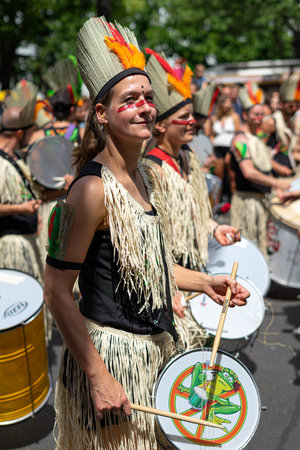 BERLIN - JUNE 09, 2019: The annual Carnival of Cultures (Karneval der Kulturen) celebrated around...