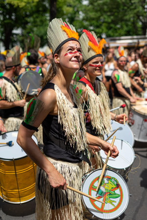 BERLIN - JUNE 09, 2019: The annual Carnival of Cultures (Karneval der Kulturen) celebrated around the Pentecost weekend. Participants carnival on the street.のeditorial素材