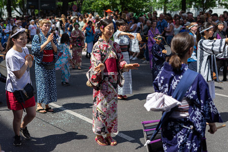 BERLIN - JUNE 09, 2019: The annual Carnival of Cultures (Karneval der Kulturen) celebrated around the Pentecost weekend. Participants carnival on the street.のeditorial素材