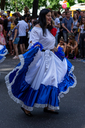 BERLIN - JUNE 09, 2019: The annual Carnival of Cultures (Karneval der Kulturen) celebrated around the Pentecost weekend. Participants carnival on the street.のeditorial素材
