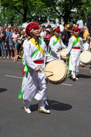 BERLIN - JUNE 09, 2019: The annual Carnival of Cultures (Karneval der Kulturen) celebrated around the Pentecost weekend. Participants carnival on the street.のeditorial素材