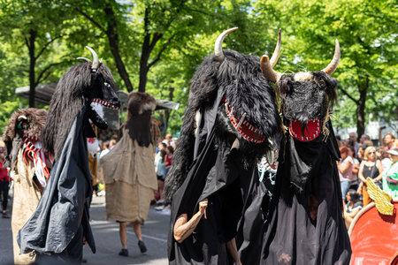 BERLIN - JUNE 09, 2019: The annual Carnival of Cultures (Karneval der Kulturen) celebrated around the Pentecost weekend. Participants carnival on the street.のeditorial素材