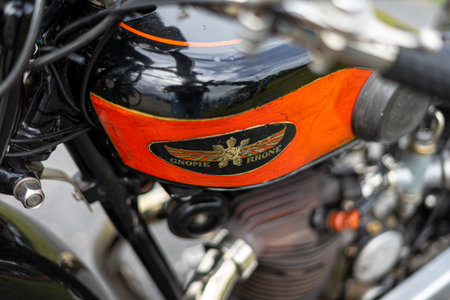 PAAREN IM GLIEN, GERMANY - JUNE 08, 2019: Emblem of motorcycle Gnome Rhone, 1929. Die Oldtimer Show 2019.のeditorial素材