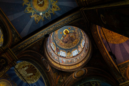 VARNA, BULGARIA - JUNE 26, 2019: The interior of the Dormition of the Mother of God Cathedral (Bulgarian Orthodox cathedral).のeditorial素材