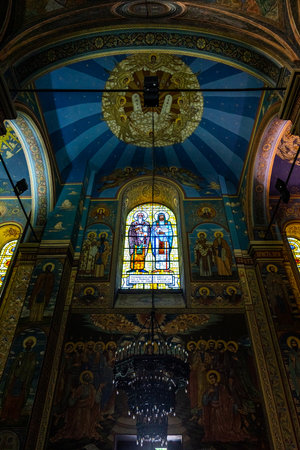 VARNA, BULGARIA - JUNE 26, 2019: The interior of the Dormition of the Mother of God Cathedral (Bulgarian Orthodox cathedral).のeditorial素材