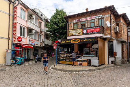 SOZOPOL, BULGARIA - JUNE 28, 2019: Gift shops on narrow of an ancient seaside town on the southern Bulgarian Black Sea Coast.のeditorial素材
