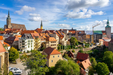 BAUTZEN, GERMANY - OCTOBER 10, 2019: View on historical center of the town from the height of the old Waterworks tower.のeditorial素材