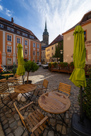 BAUTZEN, GERMANY - OCTOBER 10, 2019: Beautiful streets of the historical part of the old town in a fall day.のeditorial素材