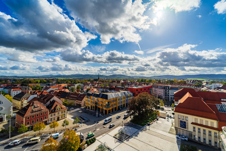 BAUTZEN, GERMANY - OCTOBER 10, 2019: View of the town from the height of Reichenturm (Leaning Tower).のeditorial素材
