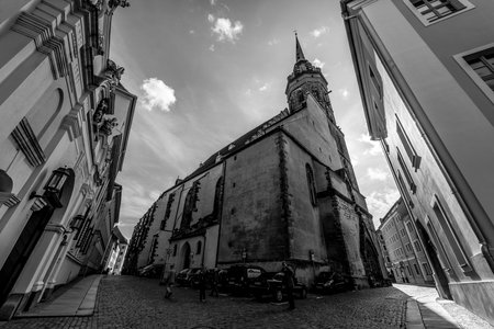 BAUTZEN, GERMANY - OCTOBER 10, 2019: Cathedral of St Peter in the old town. Black and white.のeditorial素材