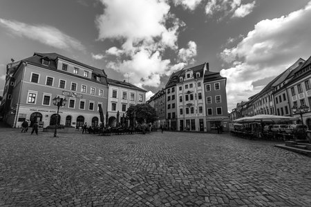 BAUTZEN, GERMANY - OCTOBER 10, 2019: City Hall Square. Black and white.のeditorial素材