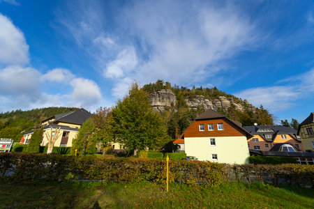 OYBIN, GERMANY - OCTOBER 10, 2019: Streets of a small old town on the border of Germany (Saxony) with the Czech Republic.のeditorial素材