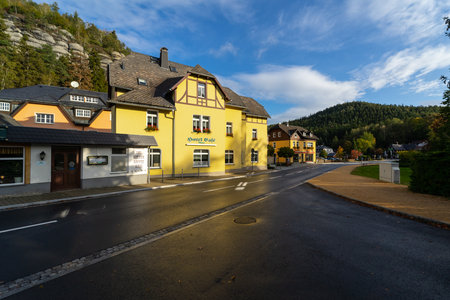 OYBIN, GERMANY - OCTOBER 10, 2019: Streets of a small old town on the border of Germany (Saxony) with the Czech Republic.のeditorial素材