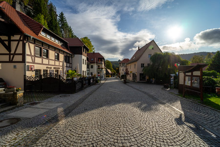 OYBIN, GERMANY - OCTOBER 10, 2019: Streets of a small old town on the border of Germany (Saxony) with the Czech Republic.のeditorial素材