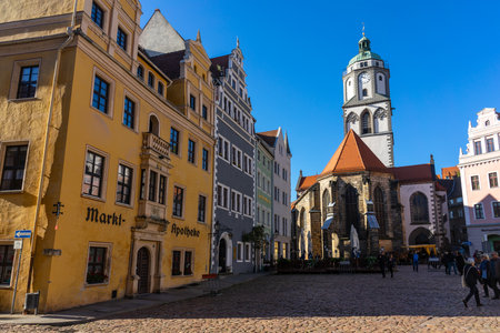 MEISSEN, GERMANY - OCTOBER 12, 2019: The Marktplatz (Market square) and Church of Our Lady in the old town.のeditorial素材