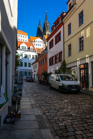 MEISSEN, GERMANY - OCTOBER 12, 2019: Beautiful streets of the old town.のeditorial素材