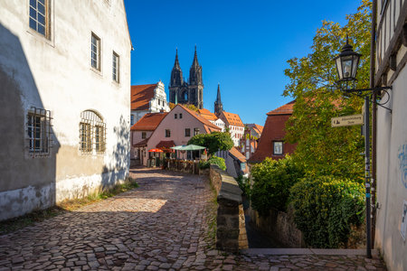 MEISSEN, GERMANY - OCTOBER 12, 2019: Beautiful streets of the old town.のeditorial素材