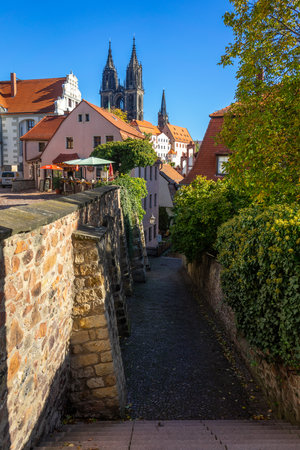 MEISSEN, GERMANY - OCTOBER 12, 2019: Beautiful streets of the old town.のeditorial素材
