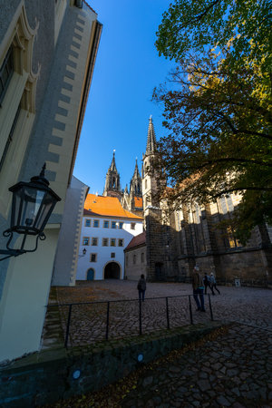 MEISSEN, GERMANY - OCTOBER 12, 2019: The area of the castle Albrechtsburg and Meissen Cathedral.のeditorial素材