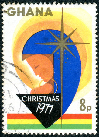 431/5000
GHANA - CIRCA 1977: A stamp printed in Ghana, Christmas Edition, depicted the Vigin, Child and Star, circa 1977のeditorial素材