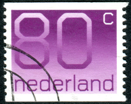 NETHERLANDS - CIRCA 1991: A stamp printed in the Netherlands, shows the value of a postage stamp, circa 1991のeditorial素材