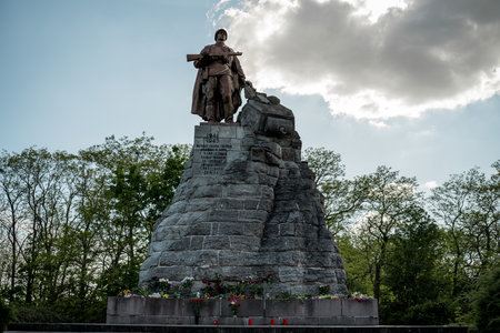 SEELOW, GERMANY - MAY 09, 2020: Monument to Soviet soldiers at the site of the Battle of the Seelow Heights as part of the Berlin Strategic Offensive Operation during World War II.のeditorial素材