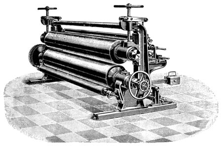 Equipment for the paper industry (first press). Illustration of the 19th century. White background.