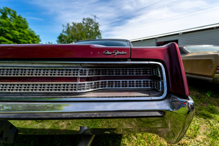 BERLIN - MAY 05, 2018: Fragment of the full-size car Chrysler New Yorker, 1968.のeditorial素材